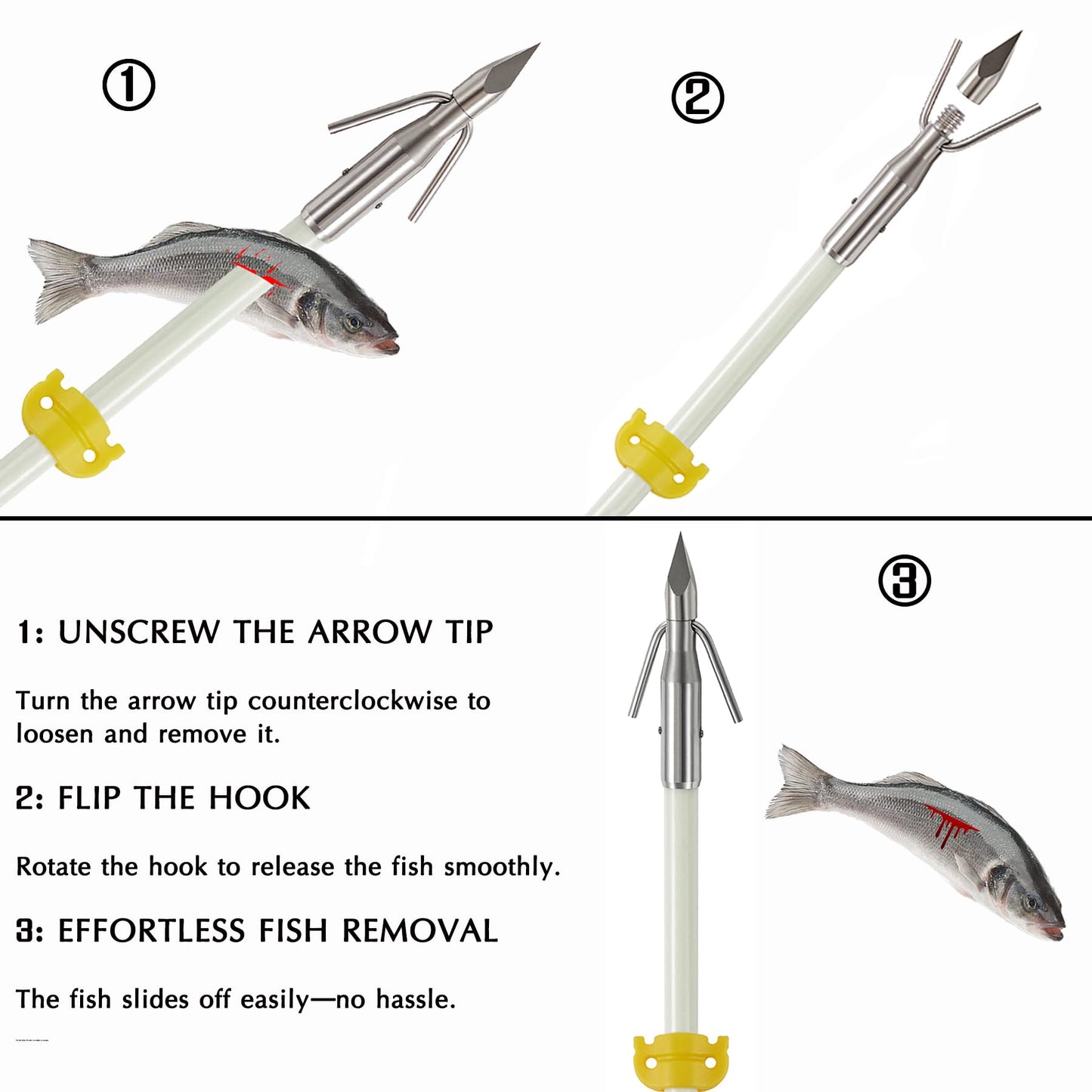 KEAUP 6 Pack 32 inch Bowfishing Arrows with Broadheads and Safty Slides Bow Fishing Arrow Luminous for Compound Bow Recurve Bow Fishing Hunting