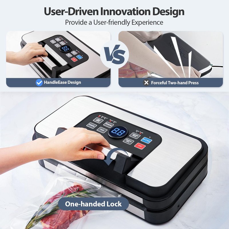 95Kpa Precision Pro Vacuum Sealer, with Double Heat Seal & Dual-Pump for Dry/Moist Food, 2X Strength, Food Vacuum Sealer Machine with Easy-Lock Handle, Built-in Cutter & Bag Storage, Stainless Steel