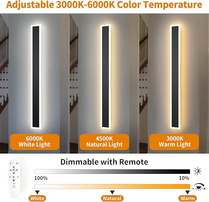2 Pcs Modern Outdoor Wall Lights 70.8inch Dimmable 3000K-6000K with Remote Control Waterproof IP65 Exterior Long Wall Sconce for House Garage Patio