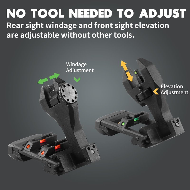ZBULAR Fiber Optic Sights, Front and Rear Backup Sights with Green Red Fiber Optics Dots, Tool-Free Adjustable Front Sight Rapid Transition (Black)
