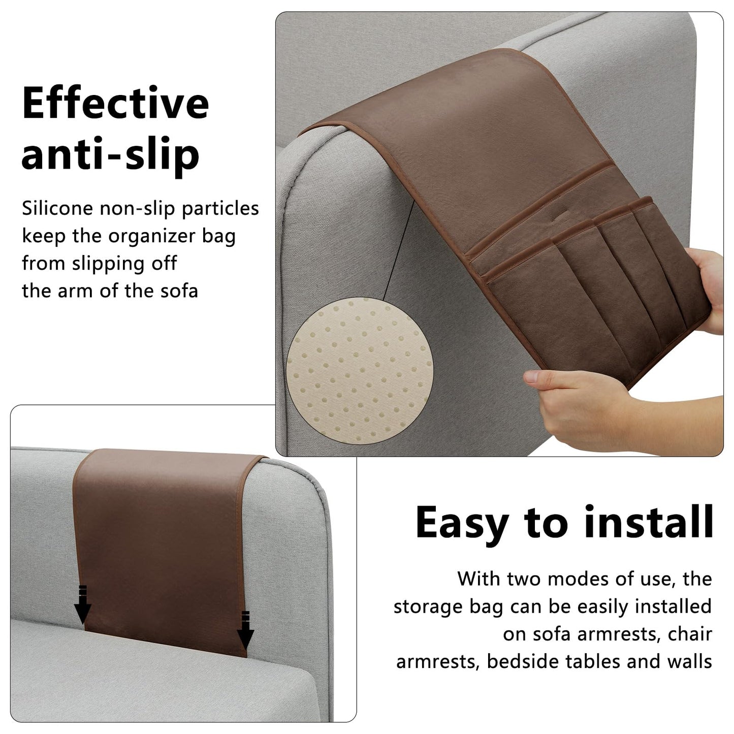 WETRBWEH Remote Control Holder for Armchair, Couch Caddy Organizer TV Remote Holder for Bed Storage 5 Pockets, Remote Caddy Bedside Organizer Bedside Table Organizer (Brown, 35"x12.4")