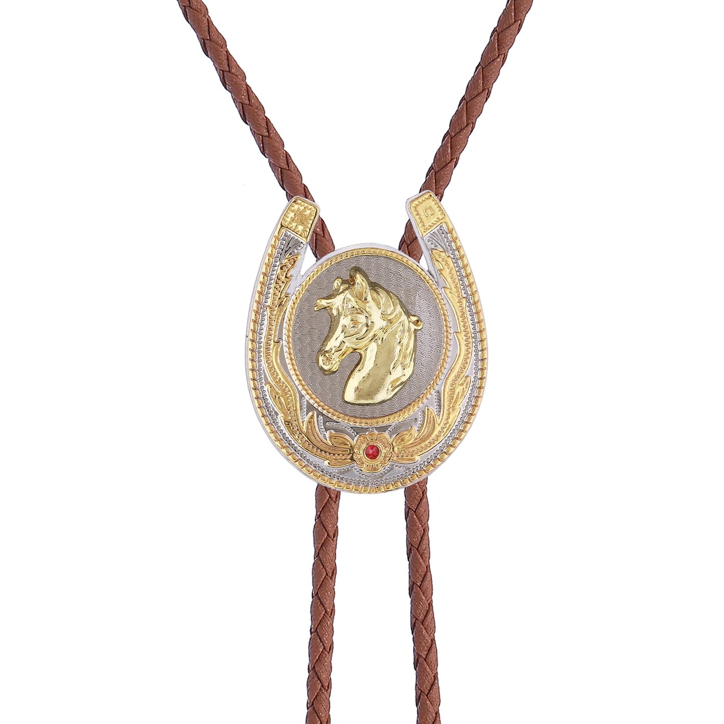 GelConnie Bolo Tie for Men Western Cowboy American Golden Horse Bolo Ties Brown Leather Western Costume Accessories