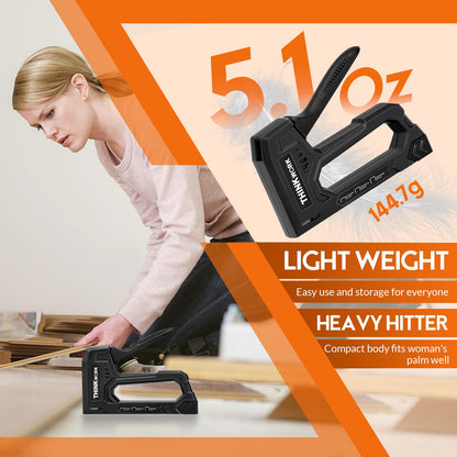 THINKWORK Light Duty Staple Gun - Upholstery Staple Gun for Wood with 1600pcs JT21 Staples 1/4", 5/16", 3/8" and Staple Remover, Fabric Stapler Gun for Crafts, Home Use, Wall, DIY, Lights Decoration