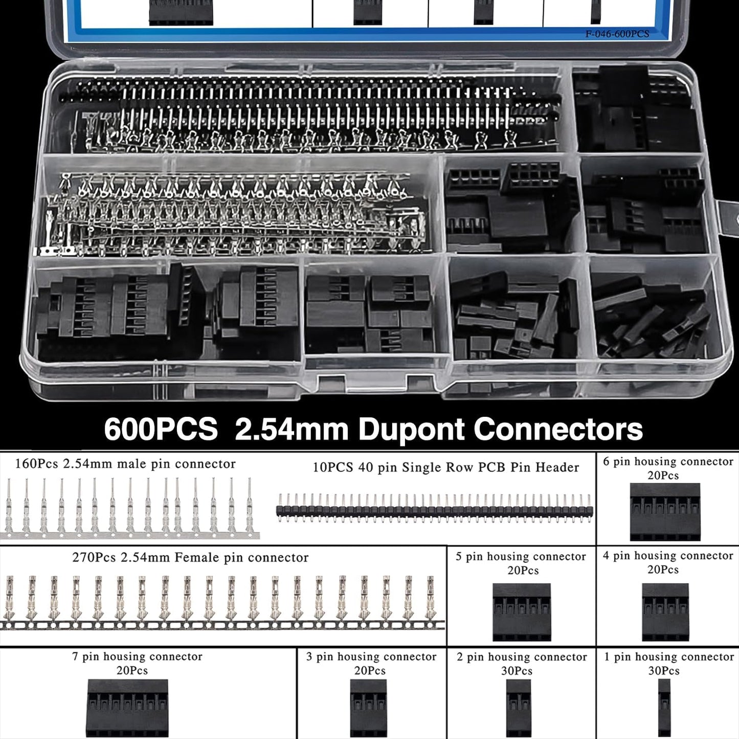 Taiss Dupont Crimping Tool Kit Ratcheting Wire Crimper with 2.54mm 600PCS Dupont Connectors and 560PCS JST XH Connectors,Dupont Crimper,JST Crimper(0.08-0.5mm² 28-20AWG)