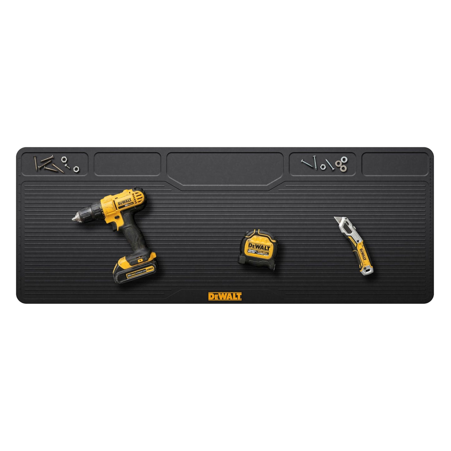 DEWALT Workbench Mat 18x48 in – Heavy Duty 3mm Silicone Work Bench Mat with SAE & Metric Rulers, Oil Heat Chemical Resistant, Non-Slip Grip, Built-in Parts Slots, Workbench Protector Mat, Black