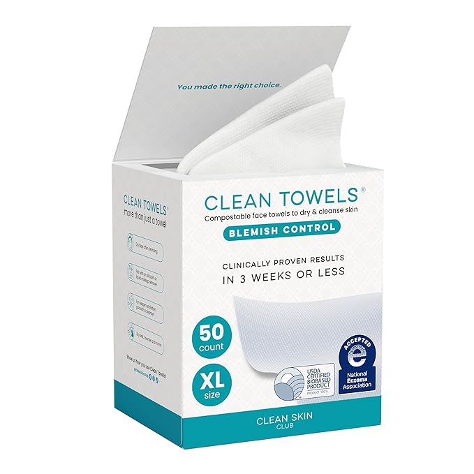 Clean Skin Club Blemish Control Clean Towels® XL, Compostable Face Towels