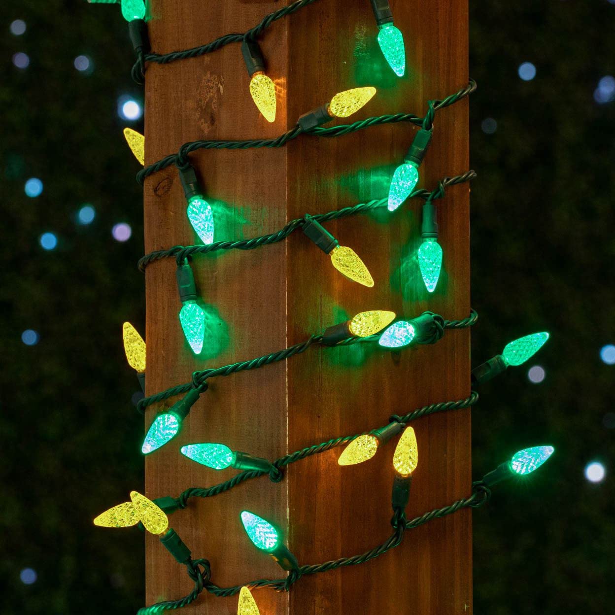 Novelty Lights 24FT 70 LED C6 Christmas String Lights, Outdoor Tree Commercial Grade LED Lights, Permanent Decorations (Green/Yellow)
