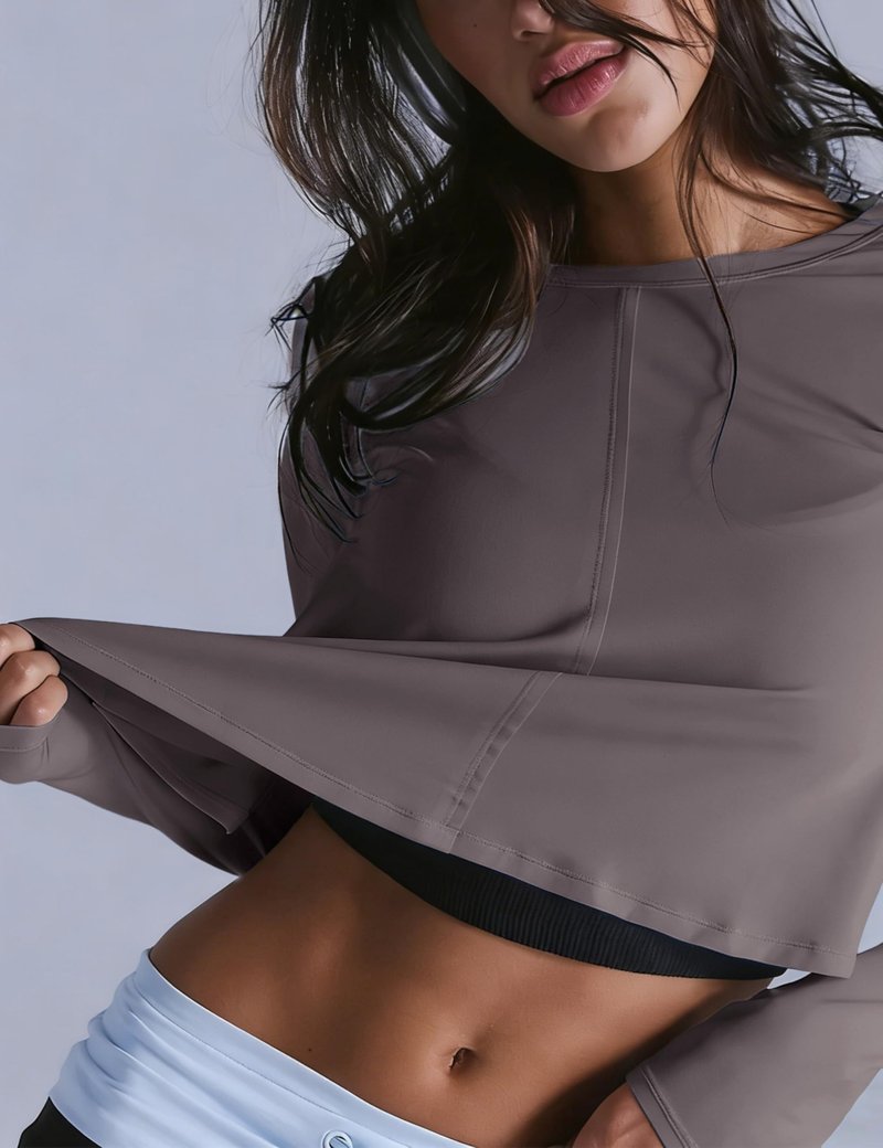 Lviefent Womens Open Back Workout Tops Long Sleeve Cropped Athletic Shirts Blouse Layer Gym Sportswear (Khaki-M)