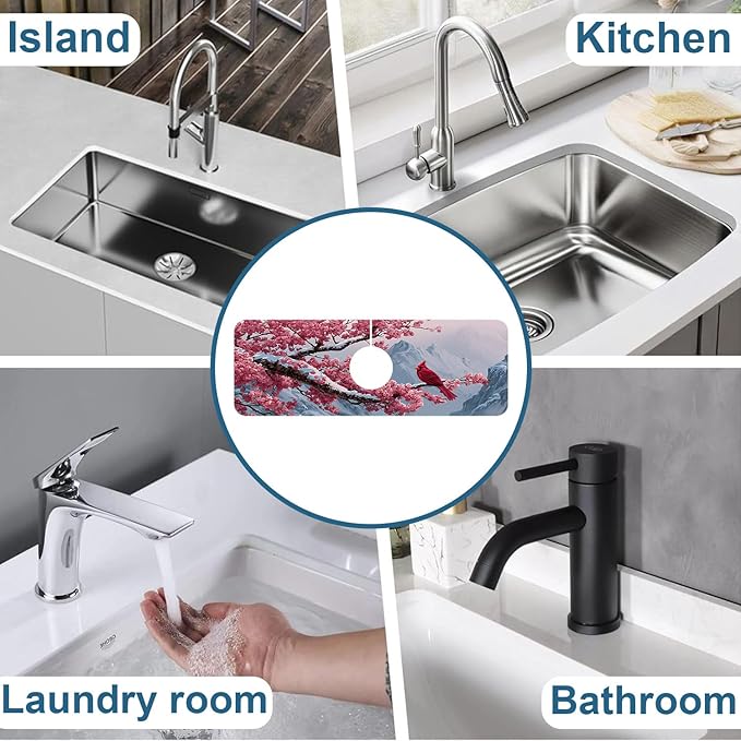 Christmas Welcome Winter Sink Faucet Absorbing Mat Cardinal Bird Super