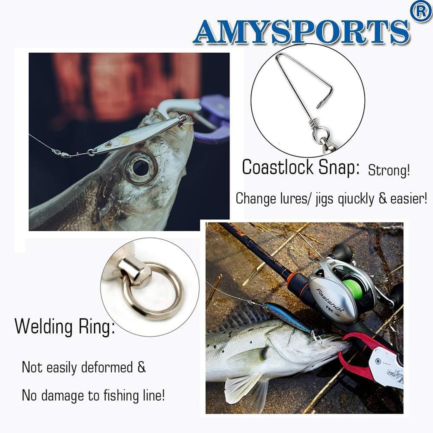 AMYSPORTS High Strength Ball Bearing Swivels - Stainless Saltwater Corrosion Resistance Barrel Swivel for Freshwater Fishing - 50pcs 180lbs