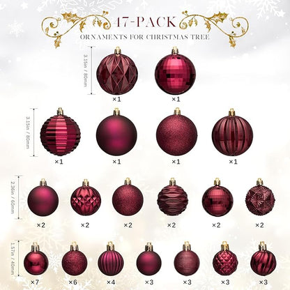 JORNOY Christmas Tree Ornaments Set, 47 Pack Assorted Shatterproof Hanging Balls Decorations, Plastic Bulbs Bulk with Lanyard for Home Holiday Party Decor, 3-Sizes (Jewel Tone)