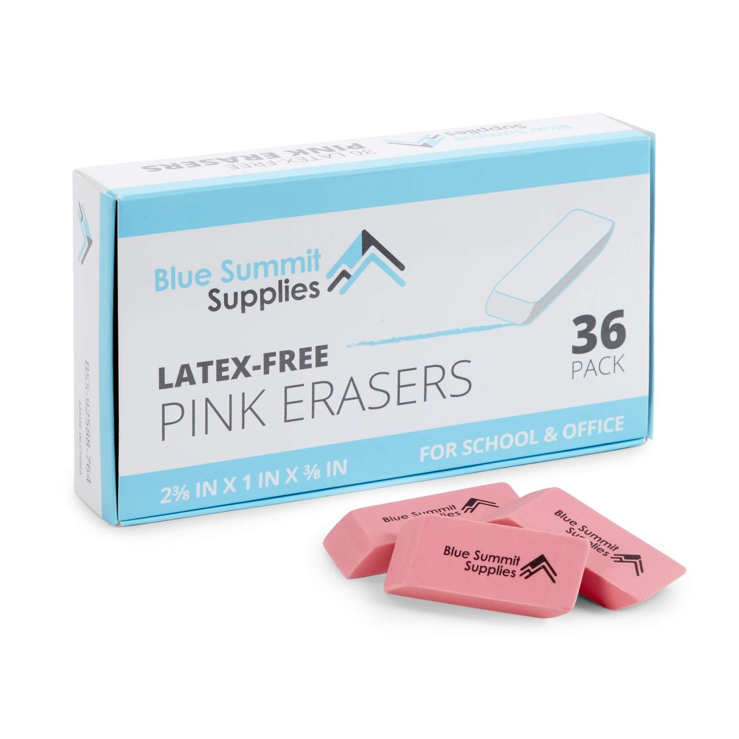 Blue Summit Supplies Pink Erasers, Bulk Erasers for Art, School, and Office Use, Classroom Set, 36 Pack