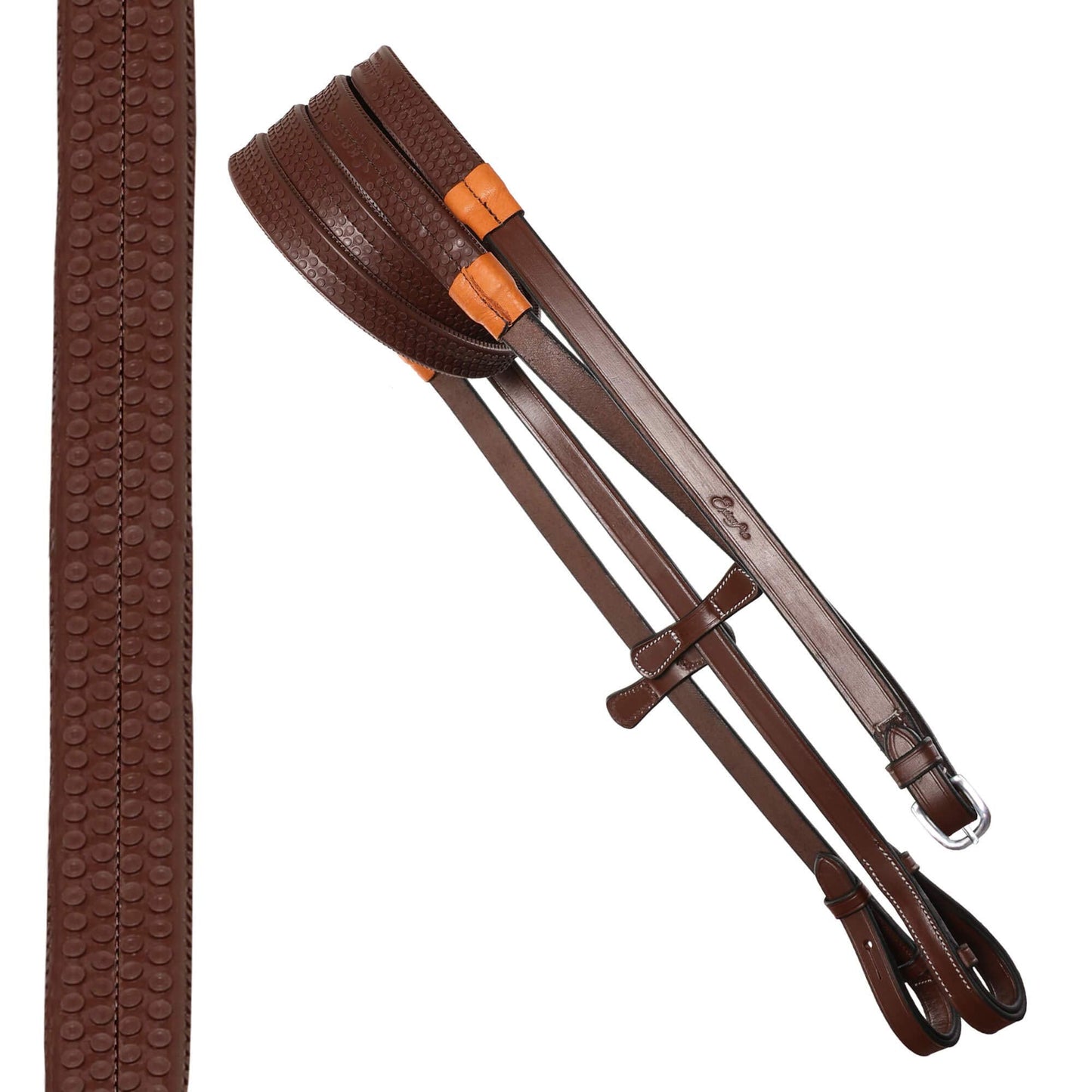 Exion English Hunter Bridle with Designer Stitched Browband & Hunter Noseband – Anatomical Mono Crownpiece, Padded Noseband, Rubber Reins – Horse, Cob, Pony, Oversize – Black, Havana, Oak Brown