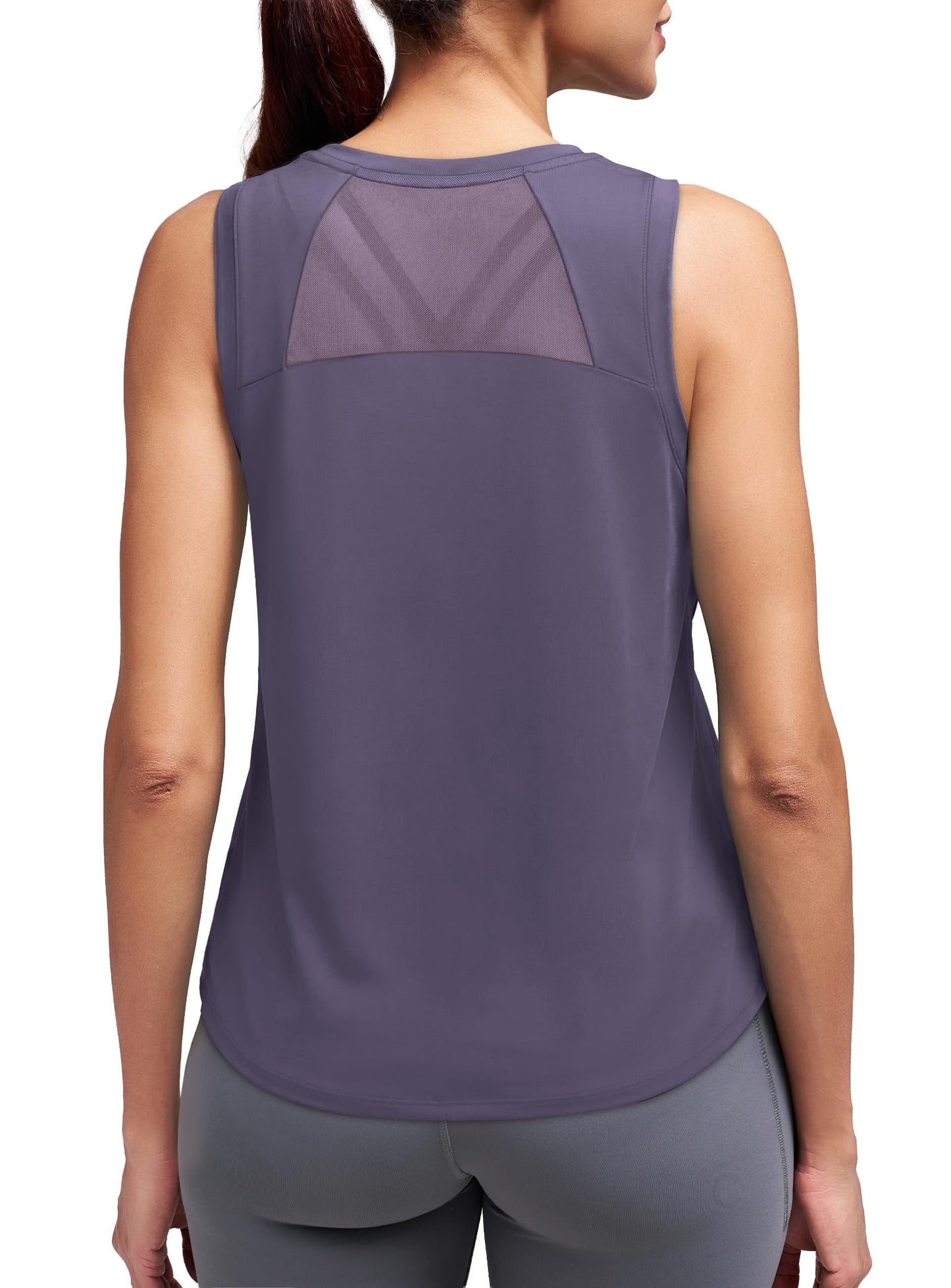 Womens Workout Tops Open Back High Neck Tank Tops for Women Wide Strap Athletic Gym Clothes Running Shirts Pilates Outfits Purple L