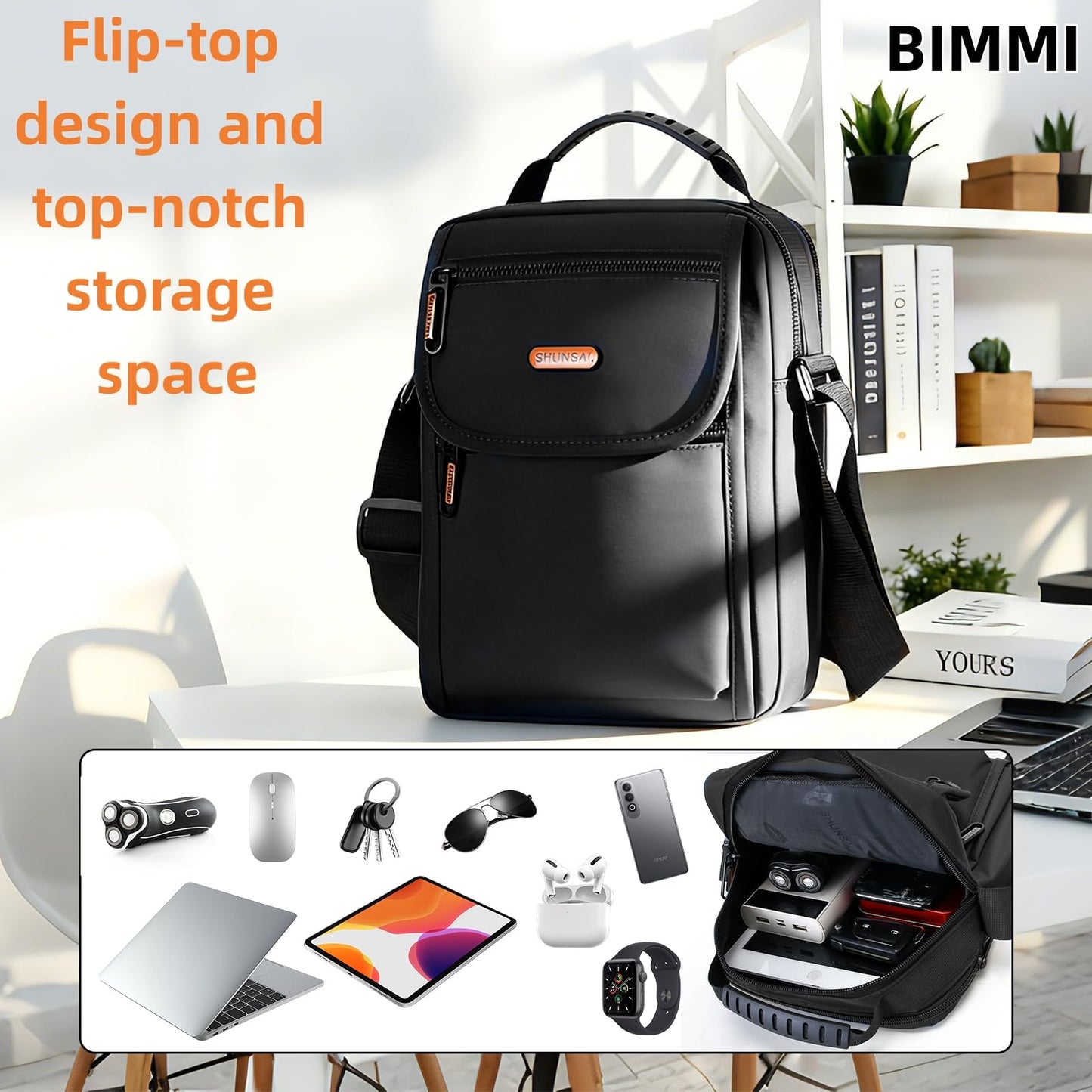 BIMMI Waterproof Messenger Bag for Men Casual Shoulder Crossbody Bag for Work and Travel - Small Handbag bags Man purse black