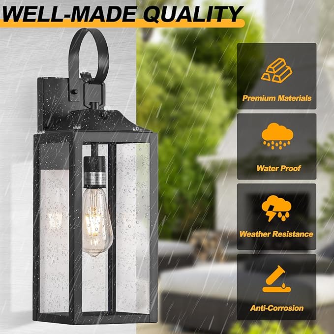 19" Large Dusk to Dawn Outdoor Lighting 2 Pack, Black Sensor Porch Lights Exterior Lighting Fixtures, Modern Wall Lantern Outdoor Wall Lights Waterproof Wall Sconce Lamp for House, Doorway, Garage