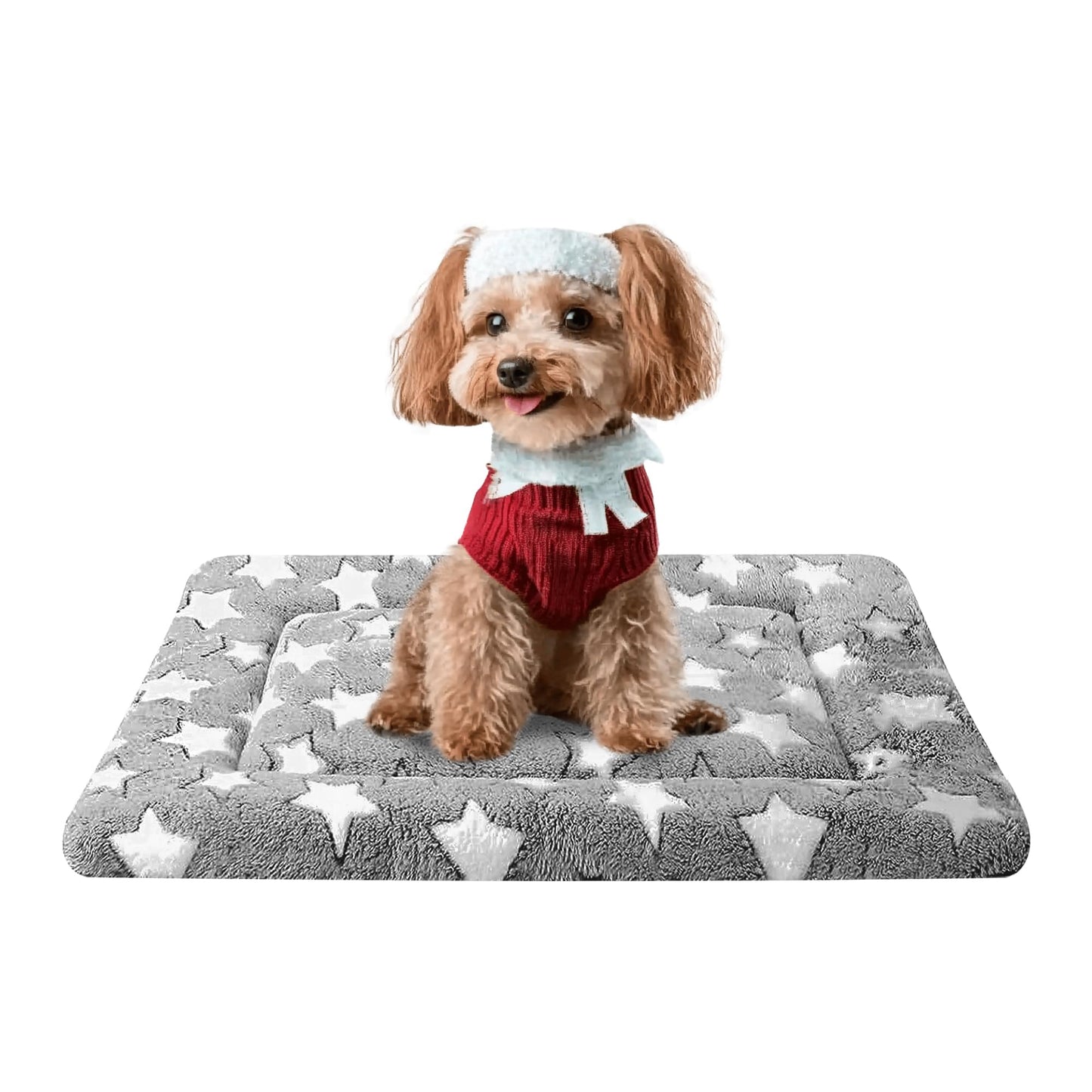 Fogkiss Dog Bed Mat, Reversible Crate Pad & Cute Dog Bed - Machine Washable Kennel Mat with Ultra Soft for Small Dogs (Cool/Warm), 24" x 18", Grey&Star