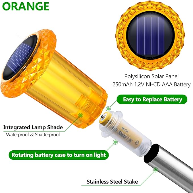 DenicMic Halloween Solar Lights Outdoor 10 Pack Orange LED Waterproof Yard Garden Patio Backyard Pathway Walkway Landscape Lawn Outside Fall Decorations Outdoor