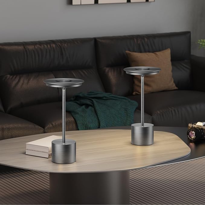 Cordless Table Lamp, Portable Rechargeable 6000mAh Outdoor Table Lamp, 3 Color Stepless Dimming Battery Powered Lamp, LED Table Light for Dinner/Restaurant/Outdoor (Gray)