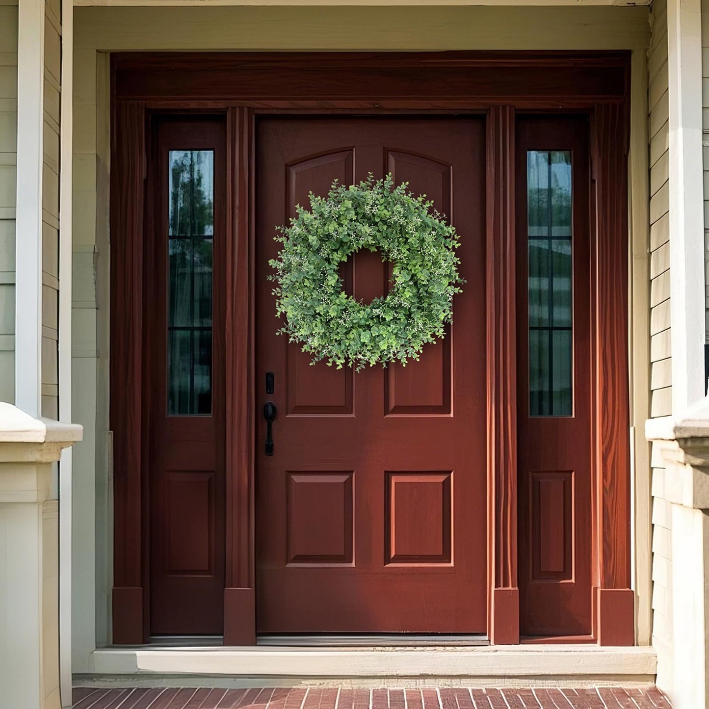 26'' Eucalyptus Wreath for Front Door - Large Artificial Eucalyptus Leaves with White Seeds Greenery Outdoor Wreath for Porch,Window,Farmhouse,Home,Hanging Decor- Spring, Summer, All Seasons (Green) ﻿