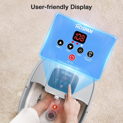 HOSPAN Collapsible Foot Spa with Heat, Bubble, Red Light, and Temperature Control, Foot Bath Massager with 8 Shiatsu Massage Rollers, Pedicure Foot Spa for Relaxation and Stress Relief, Black