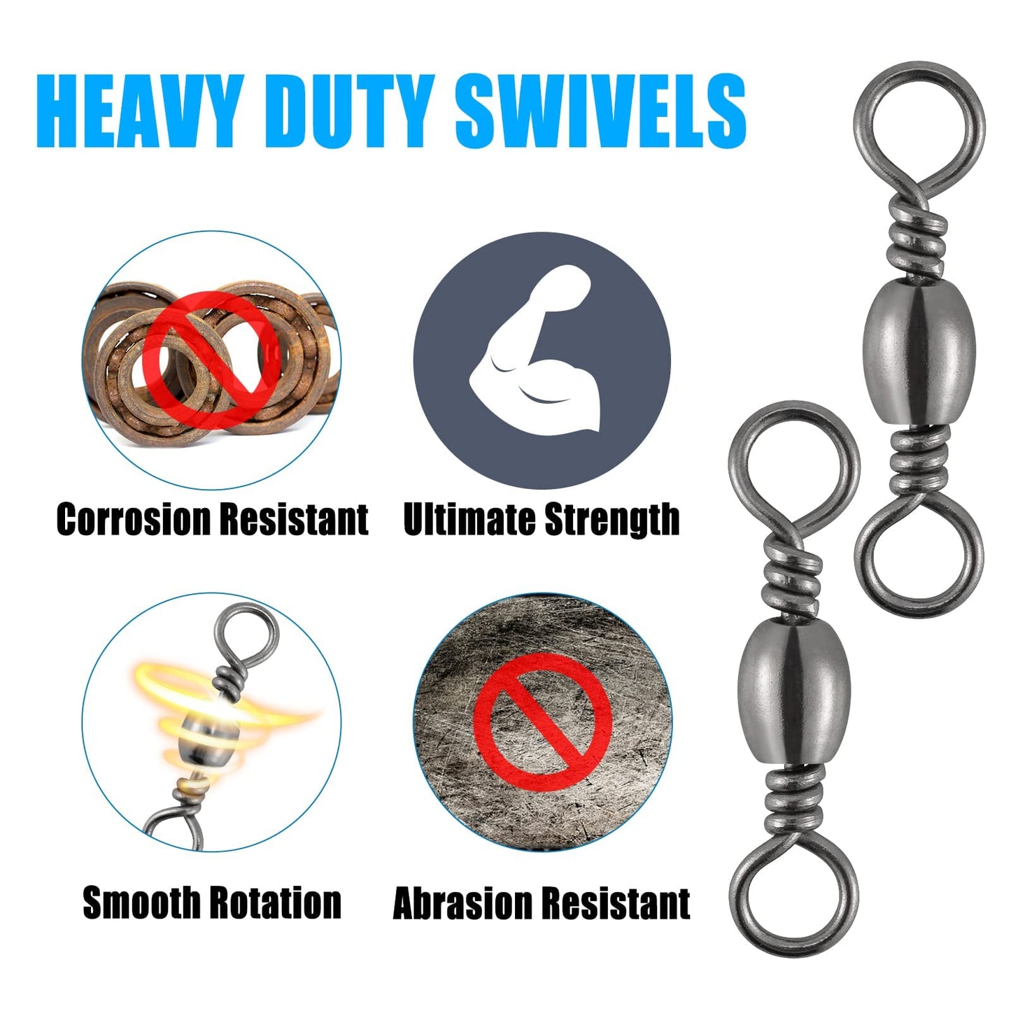 Dr.Fish 50 Pack Barrel Swivels Fishing Tackles, Fishing Swivels for Salwater & Freshwater, Available from #16-#6/0, Leader Line Lure Connector #10 35Lb