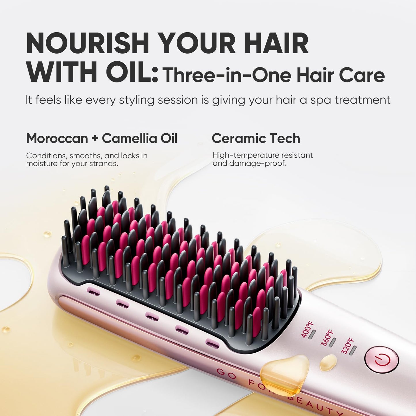 Beautigo Mini Ionic Hair Straightener Brush, Rose Gold
