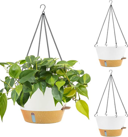ZMTECH 12 Inch Hanging Planters for Indoor Plants, 3 Pack Self Watering Hanging Planter with Visual Reservoir, Hanging Pots for Plants Outdoor with Drainage Hole and Plant Hanger(3 Pack, White)