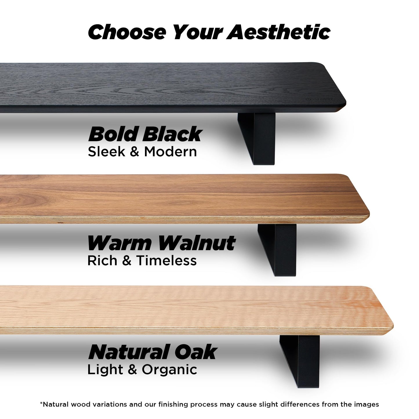 ULTRARM Moodular Wooden Monitor Stand 45.6” (116cm) Large Desk Organizer with Metal Slide Rails for Drawer, Tray, Laptop, Tablet, Phone & Headphones Customizable Riser for Organized Workspace Black