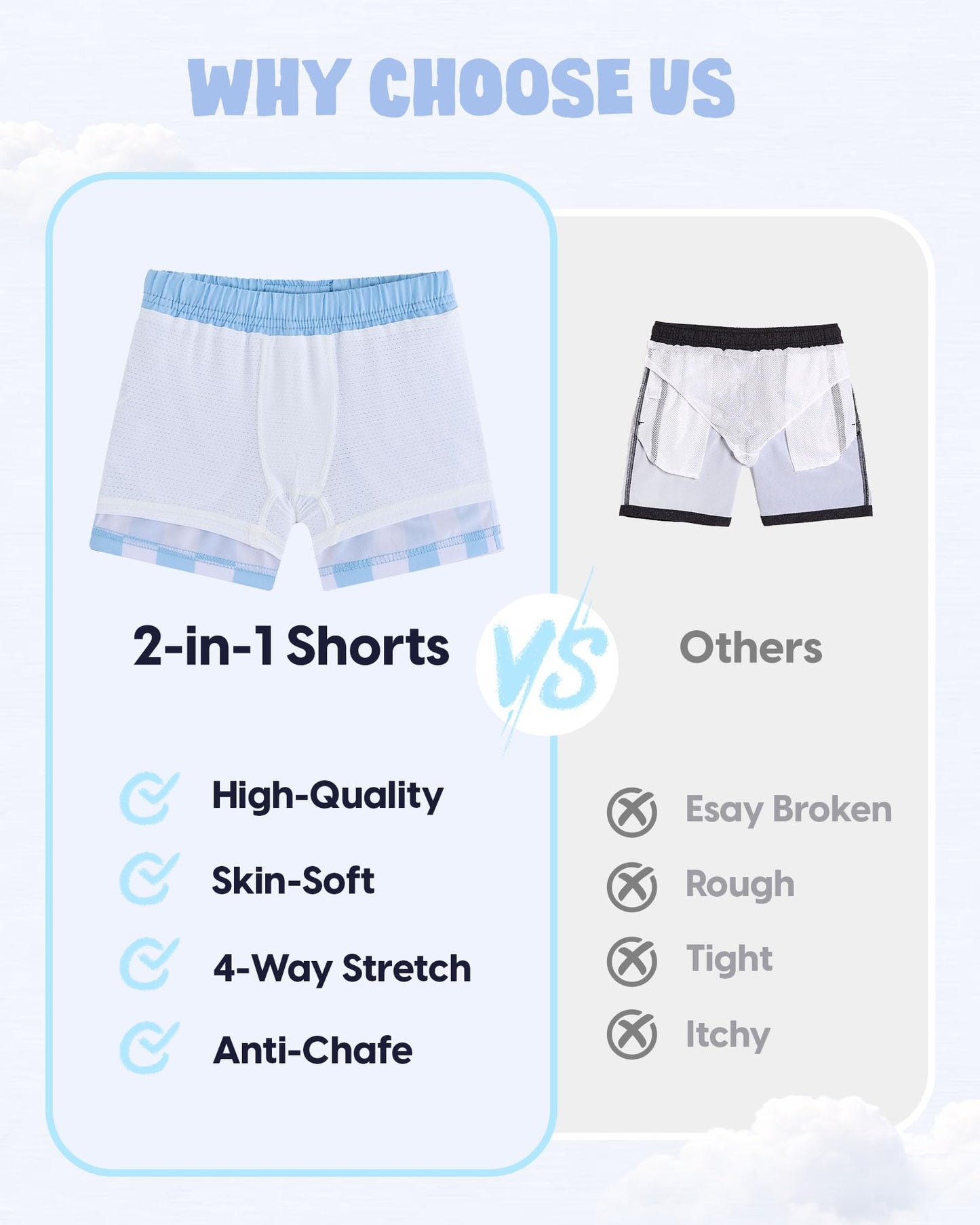 maamgic Boys Swim Trunks with Compression Liner Recycled Swim Shorts Anti-Chafe Boys Bathing Suit Stretch Toddler Beach Shorts Blue Plaid 5/6