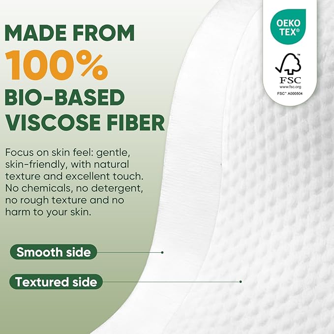 Face Towels Disposable, 100% Viscose Fiber Double-Sided Facial Towelettes