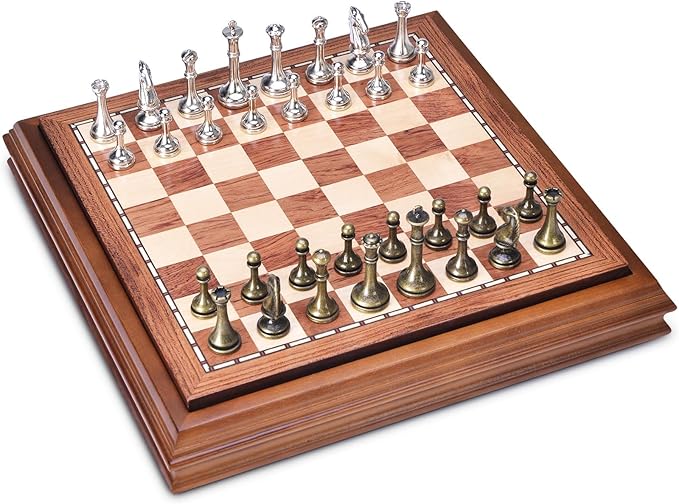 AMEROUS Wooden Chess Board Set with Pieces Storage for Adults Kids 12.5 Inch Chess Set with Metal Pieces Unique Chess Game for Tournament Professional Beginner