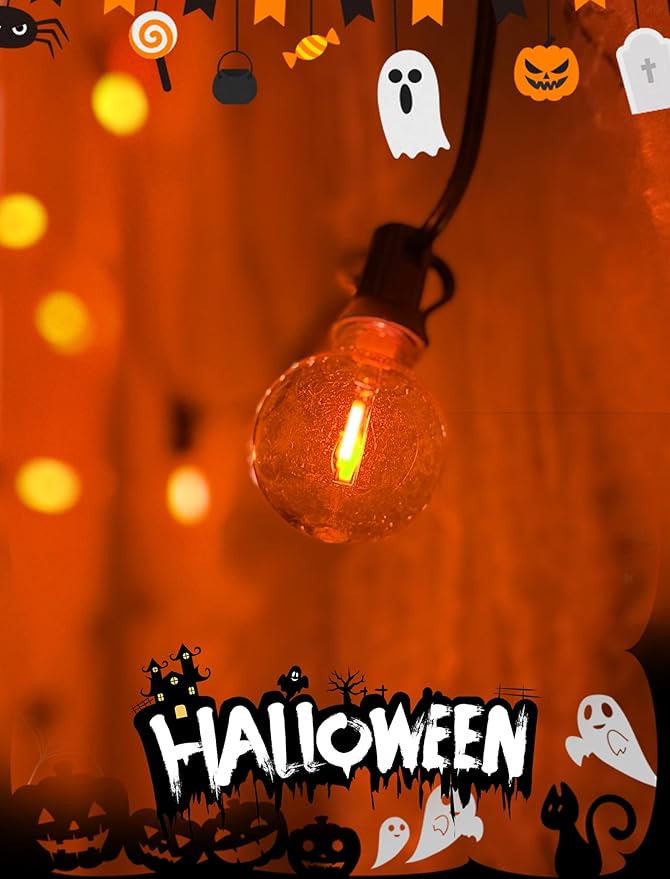 G40 LED Orange Halloween String Lights Outdoor, 25Ft Orange Hanging String Lights with 27 Bulbs for Halloween Thanksgiving Indoor Outdoor Party Chirstmas Festival Haunted House Decor