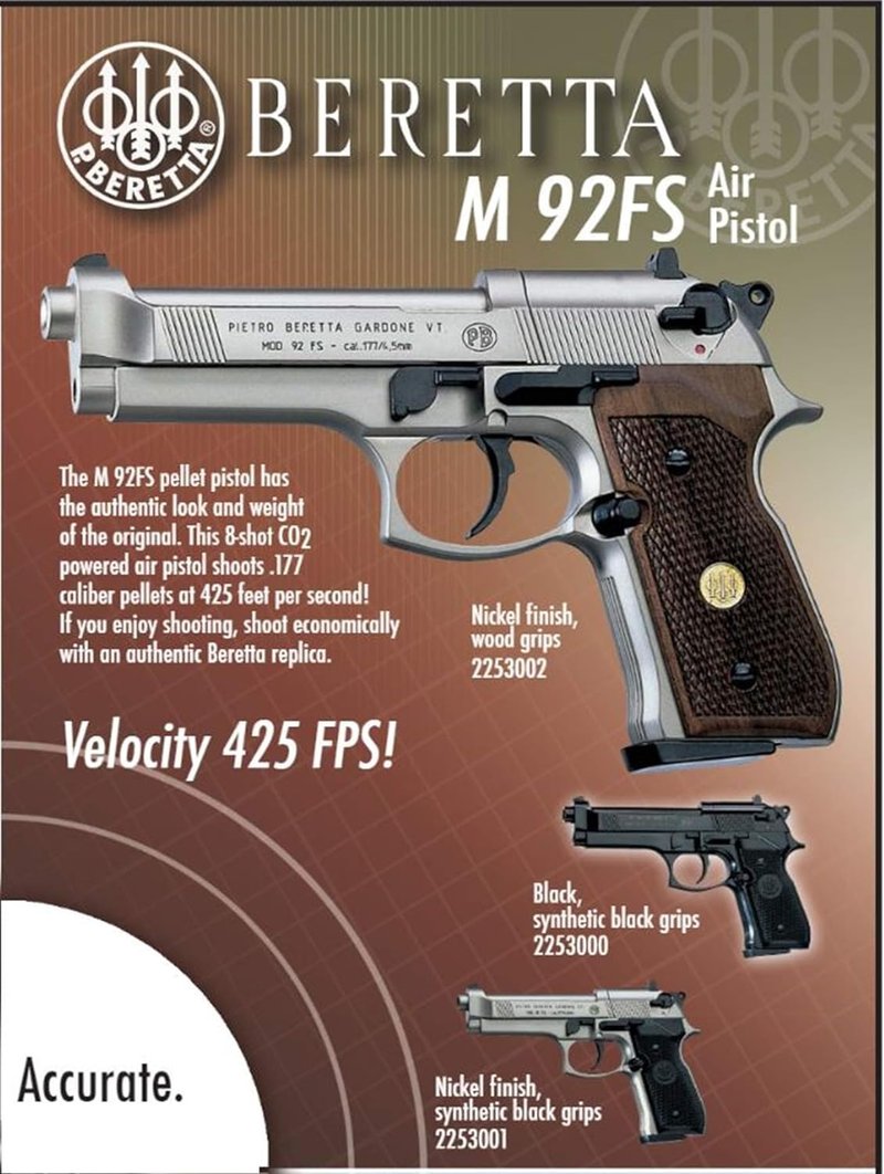 Beretta M 92 FS All Metal .177 Caliber Pellet Gun Air Pistol, Nickel/Black