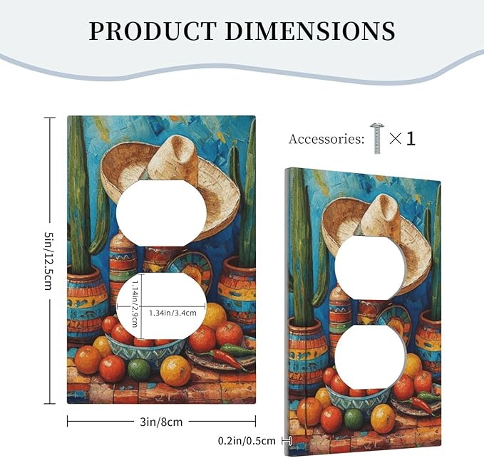 Decorative Art Light Switch Covers Mexican Sombrero & Serape Vibes 1 Gang Single Duplex Outlet Wall Plate Switchplate Electrical Faceplate for Home Decor