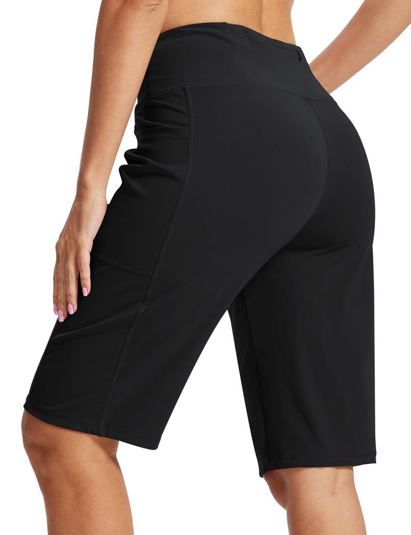 MoFiz Women's Bermuda Long Shorts 12" High Waisted Knee Length Shorts for Women Summer Athletic Running Shorts Black XL