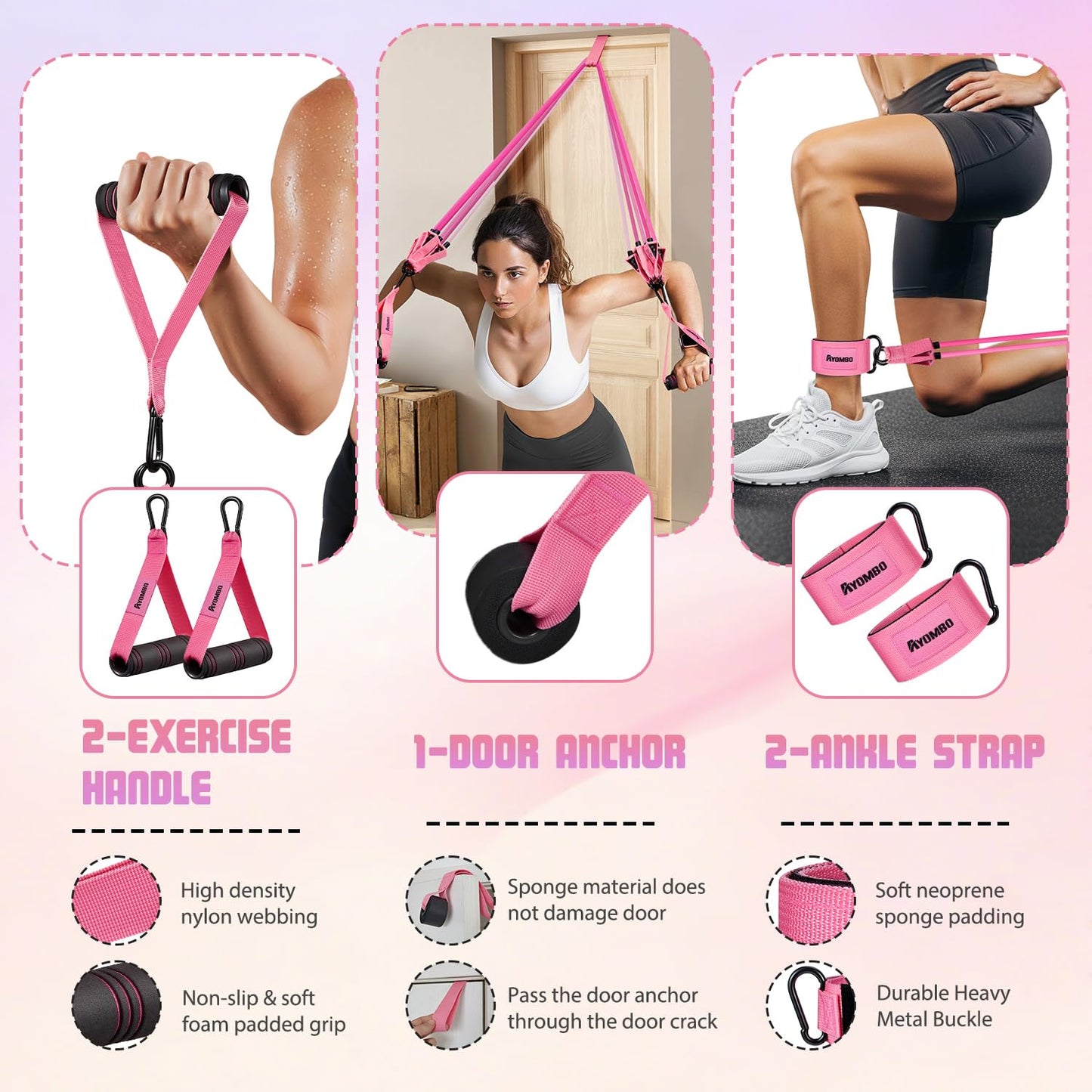 Ayombo Resistance Bands, Exercise Bands with Handles for Working Out, Fitness Bands for Women, Workout Equipment Home Gym, Training Bands with Door Anchor, Ankle Straps, Shape Body, Physical Therapy