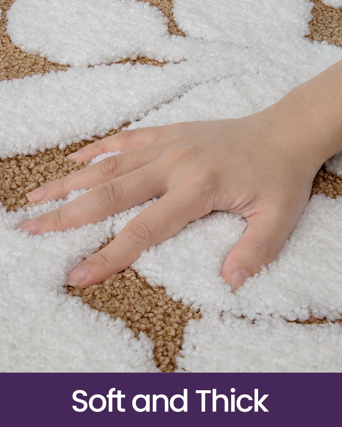 DEXI Bathroom Rugs 32x20, Boho White Leaf Bath Mat, Non Slip Washable Absorbent Quick Dry Bath Rugs, Extra Soft Plush Microfiber Bathmat for Shower Floor, Tub, Sink, Brown