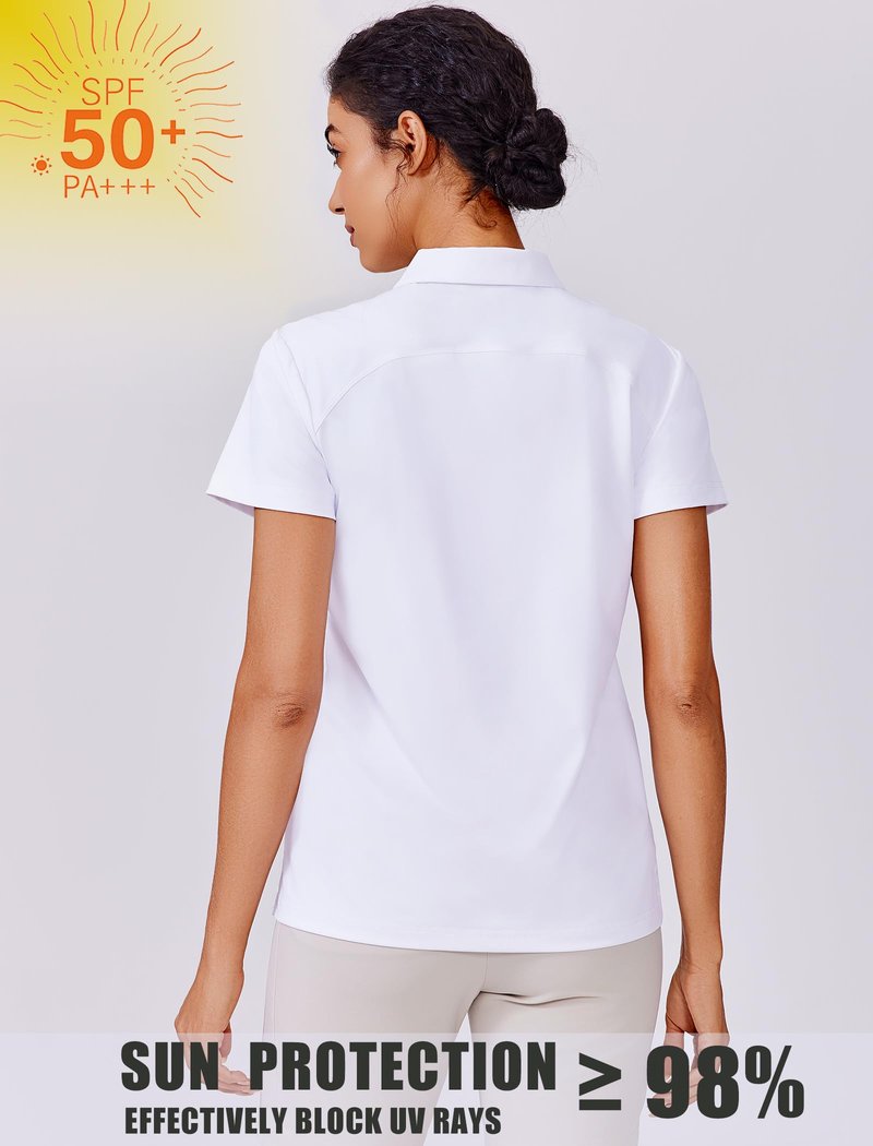 PINSPARK Polo Shirts for Women Short Sleeve Golf Shirt Lightweight Tennis Sport Tops Quick Dry Athletic T Shirt Side Slit Collared Workout Top, White Large
