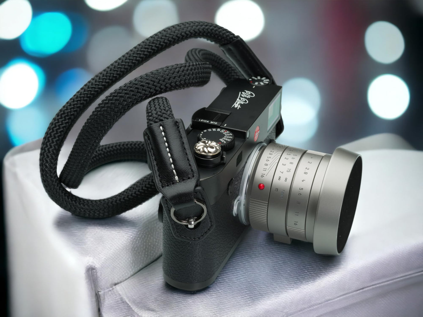 Vi Vante Sheetline Black Rope Camera Strap w/Nappa Leather Ends FINAL CLOSEOUT (Black w/White Stitching)
