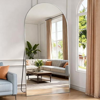 Arched Floor Mirror 198x96 cm Silver Arch Full Length Mirror with Stand Large Wall Full Body Standing Hanging or Leaning Against Wall for Bedroom Entry, Living Room