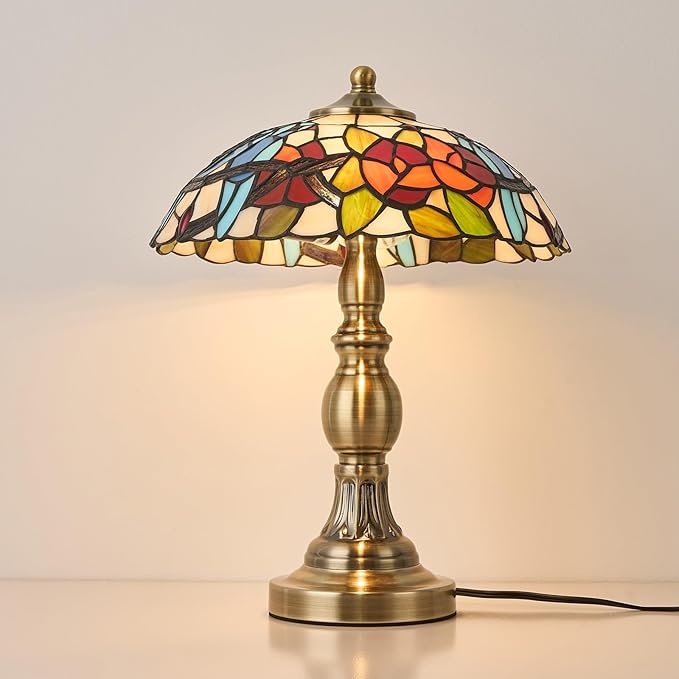 Tiffany Style Table Lamp, Stained Glass Table Light,Art Craft Antique Decor Lamp for Bedside Nightstand Bedroom Living Room Home Office ect