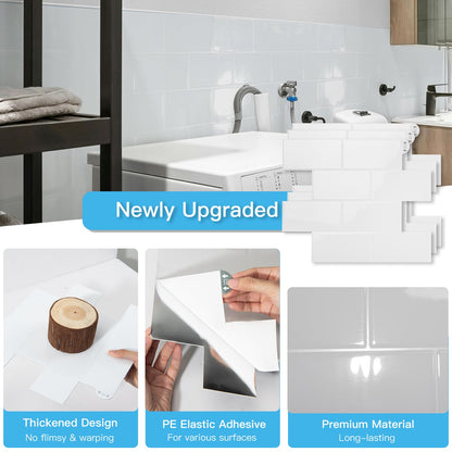 Art3d 10-Pack Heavy-Duty Peel and Stick Backsplash, 12.6 x 10.6 Inch Stick on Wall Tiles for Kitchen Bathroom Countertop Decor, White