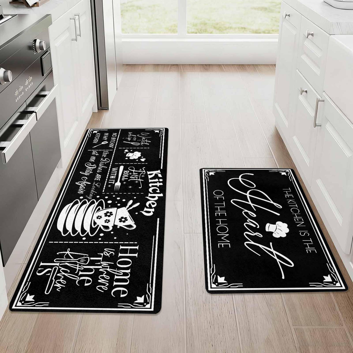 Sepmxagt 2PCS - Baking Coffee Kitchen Mats - Kitchen with Love with Bread & Espresso Machine - Non-Slip Waterproof Floor Rugs - 17"x28"+17"x48" Standing Desk Pad for Coffee Bar