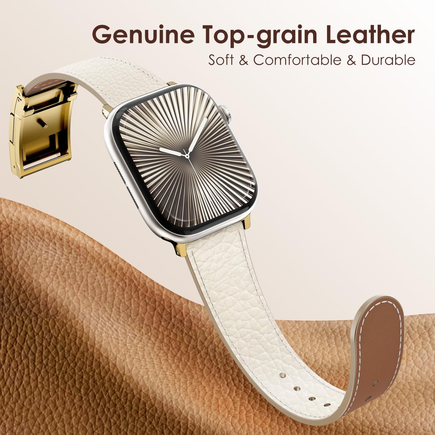 Leather Magnetic Watch Band Compatible with Apple Watch Ultra Band 49mm 46mm 45mm 44mm 42mm 41mm 40mm 38mm Replacement Strap for Women Men iWatch Ultra 3/2/1/SE3/Series 11/10/9/8/7/6/5/4/3/2/1