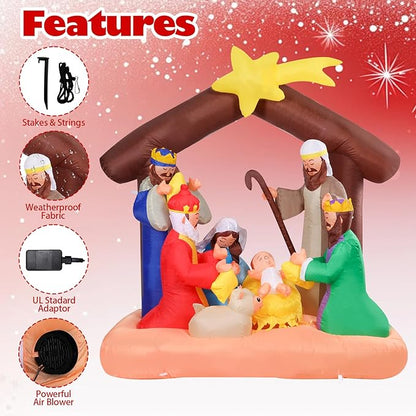Vigdur Christmas Nativity Scene Outdoor, 6FT Christmas Inflatables Nativity Sets with LED Lights, Blow Up Yard Decorations for Yard Garden Lawn Winter Holiday Supplies Décor
