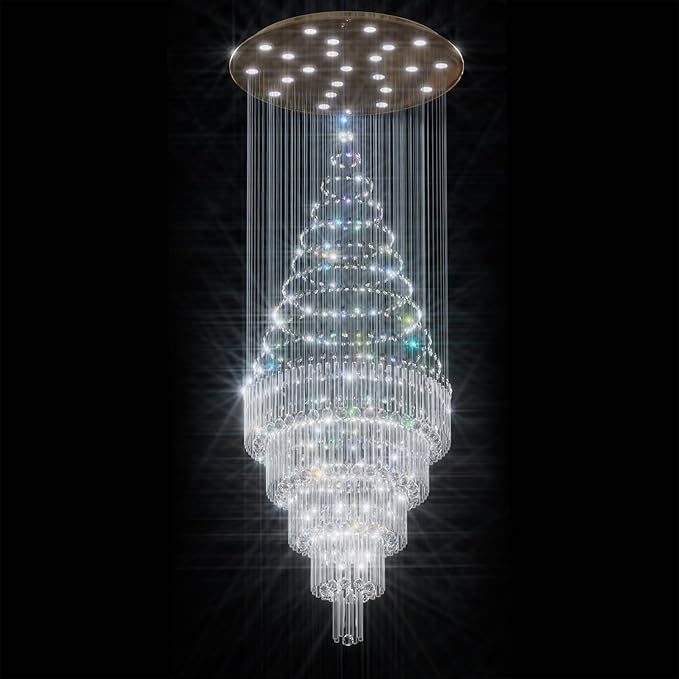 Flashing God D40''X H110'' Modern Foyer Chandeliers for High Ceiling Raindrop Flush Mount Light Fixture for Foyer Crystal Pendant Light Dimmable Lighting with Remote Straircase Fixture