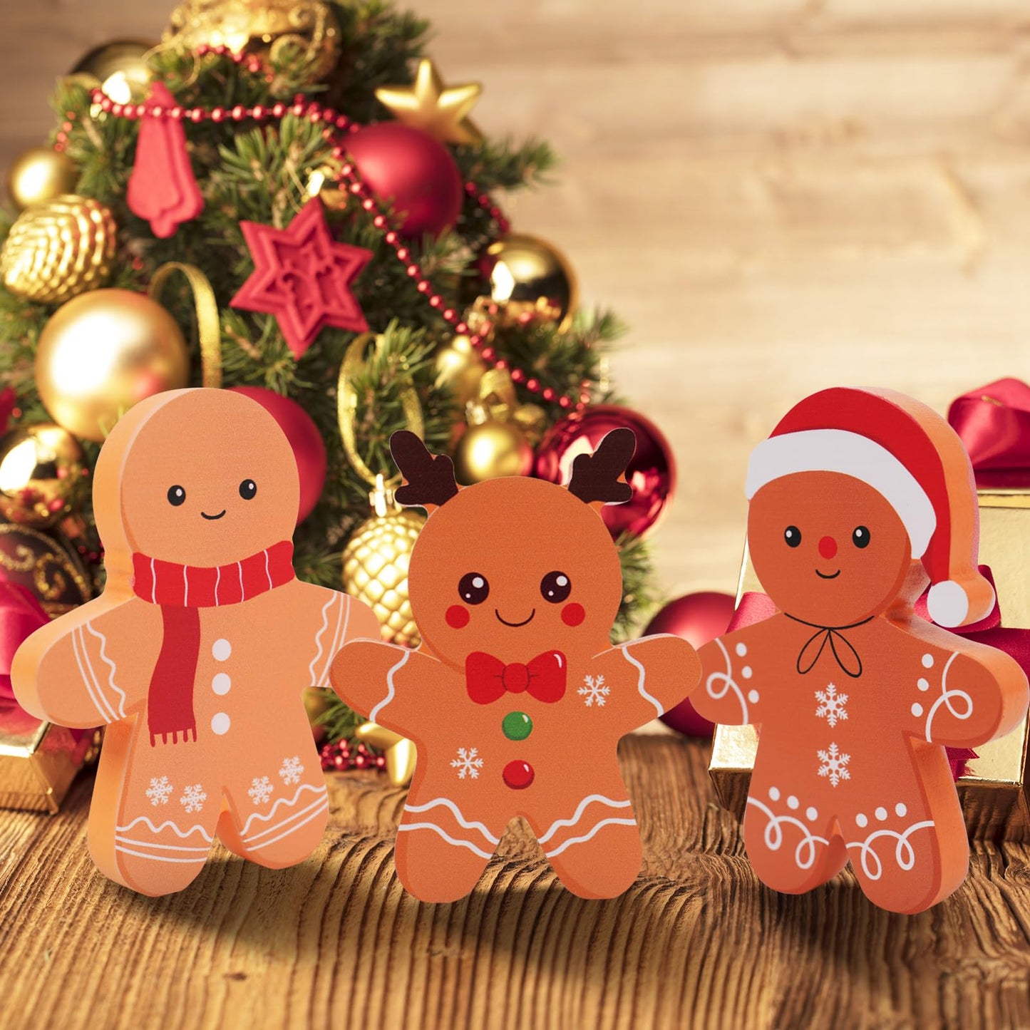 COCHIE Gingerbread Man Christmas Decorations Indoor, Tiered Tray Decor Set of 3, Wooden Gingerbread Blocks Xmas Table Decoration for Party, Home, Office, Shelf, Door (2024)