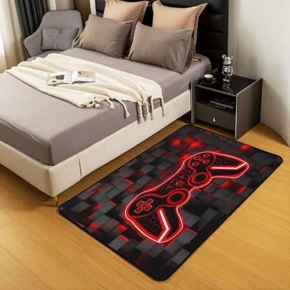 Feelyou Kids Gamer Area Rug 3x5 Red and Black Rugs for Living Room Bedroom for Boys Teens Room Decor Gaming Ombre Decorative Rug Set Geometric Square Indoor Floor Mat