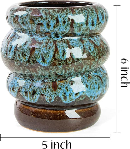 Ceramic 5 inch Plant Pot - Planter for Indoor Plants with Drainage Hole, Flower Pots for Orchid, Succulent,Outdoor Plants, Modern Glaze Planters for Home Office Decor Gift